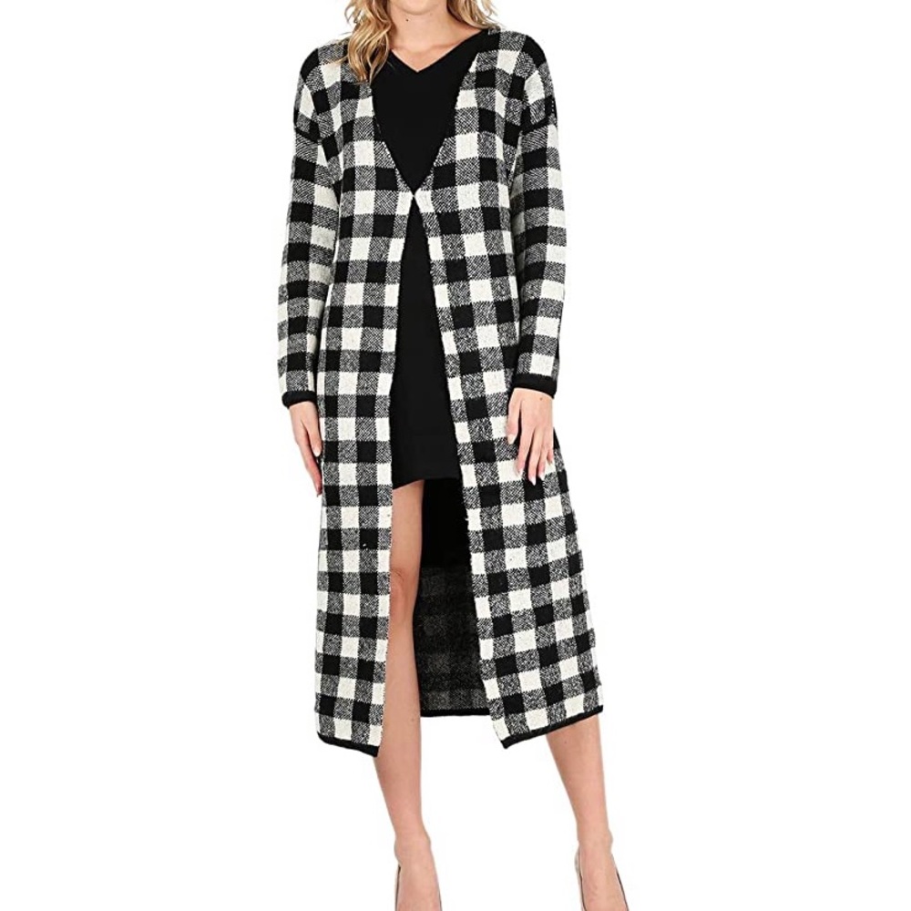 Black and white open cardigan